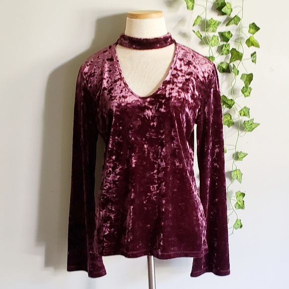 Sanctuary Tops - SANCTUARY Velvet Plum Choker Neck Bell Sleeve top